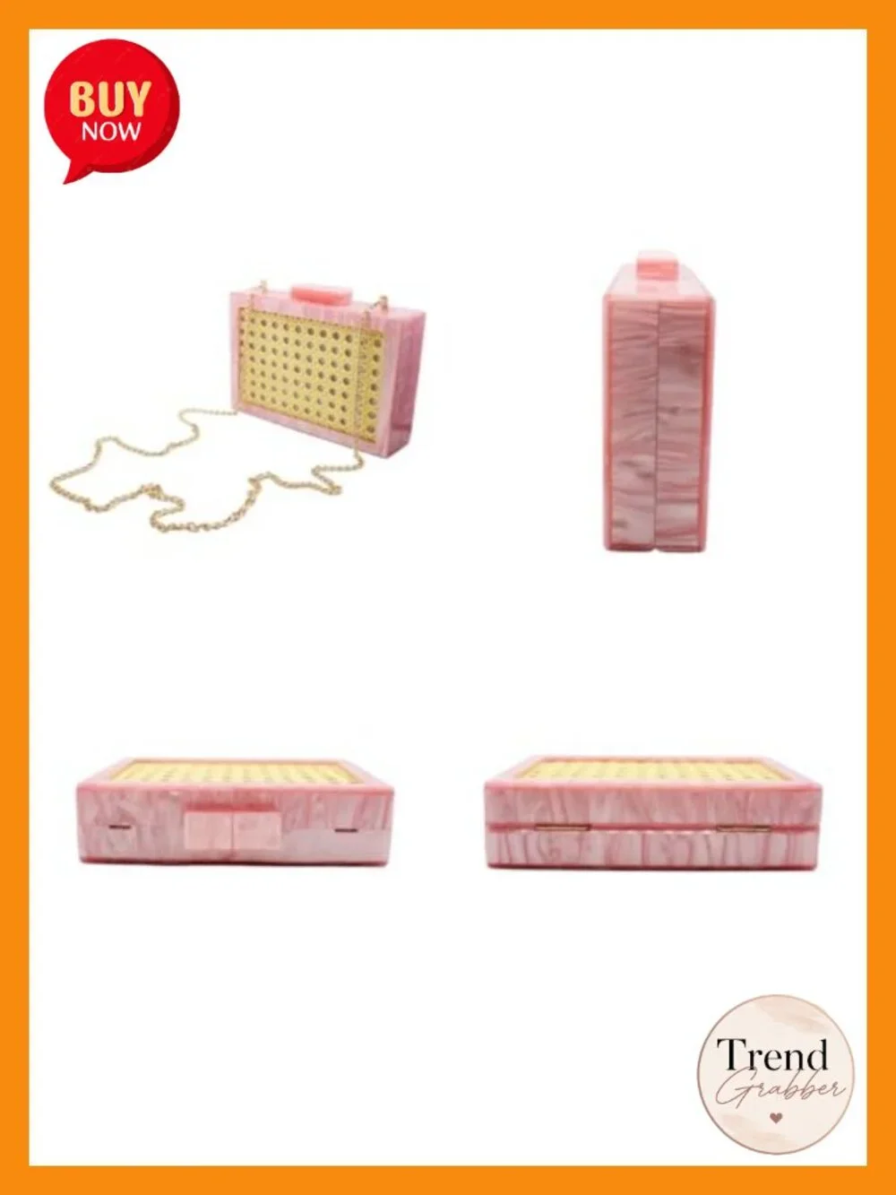Acrylic Rattan Woven Pattern Square Box Crossbody Handbag Shoulder Bag Chain